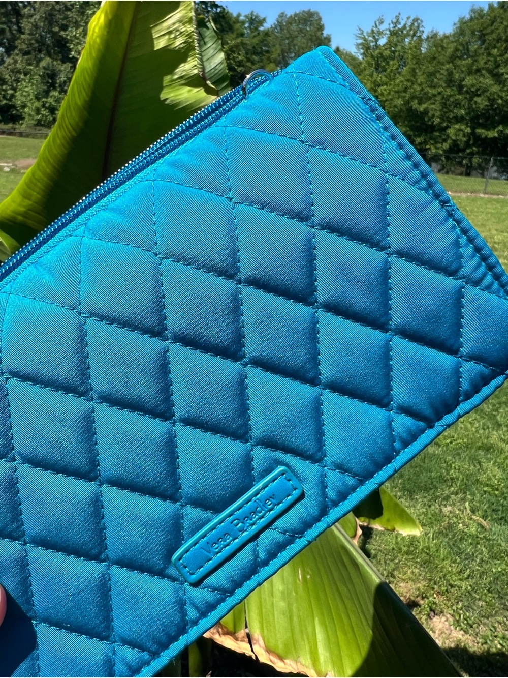 Vera Bradley Quilted Teal Blue RFID tri-fold wallet crossbody